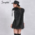 Simplee Fluffy black faux fur vest waistcoat Autumn winter sleeveless outerwear women coats Soft white hairy overcoat