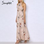 Simplee Halter chiffon beach summer dress Women floral print  new long dress Sexy 2017 backless split maxi dresses vestidos