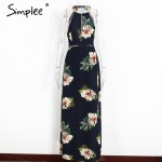 Simplee Halter chiffon beach summer dress Women floral print  new long dress Sexy 2017 backless split maxi dresses vestidos