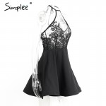 Simplee Halter white lace mesh sexy dress Women black backless beach summer dress vestidos Elegant evening party short dress