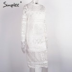 Simplee Hollow out white lace dress Women autumn winter long sleeve sexy dress Elegant evening party black dresses vestidos