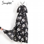 Simplee Navy floral print 2017 summer dress Women high split beach long dress Sexy halter backless maxi dress female vestidos