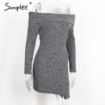 Simplee Off shoulder bodycon women dress Knitted grey sexy dress Long sleeve evening party short dresses 2016