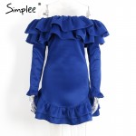 Simplee Off shoulder long sleeve women dress Ruffles vintage dress 2016 autumn winter Short bodycon sexy dress vestido de festa