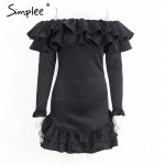 Simplee Off shoulder long sleeve women dress Ruffles vintage dress 2016 autumn winter Short bodycon sexy dress vestido de festa