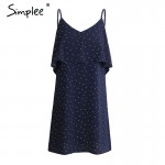 Simplee Ruffle chiffon polka dot summer dress Vintage soft black backless short dress Women causal beach white dress vestidos