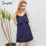 Simplee Ruffle chiffon polka dot summer dress Vintage soft black backless short dress Women causal beach white dress vestidos