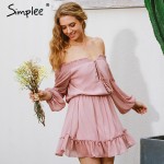 Simplee Ruffle fringe sexy dress vestido de festa Short chifon vintage dress women Off shoulder long sleeve beach summer dress