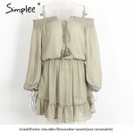 Simplee Ruffle fringe sexy dress vestido de festa Short chifon vintage dress women Off shoulder long sleeve beach summer dress