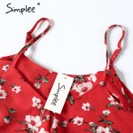 Simplee Ruffles floral print chiffon camisole women Sexy v neck cold shoulder straps tops Summer beach boho camis tops