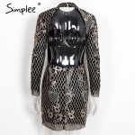 Simplee Sexy backless gold sequin dress Women elegant floral plaid bodycon dress Autumn winter party short vintage dress vestido