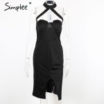 Simplee Sexy halter black summer dress Women evening party bodycon dress Girls elegant club high waist vestidos