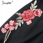 Simplee Sexy off shoulder ruffle women dress Flower embroidery bodycon summer dress Elegant black party short dress vestidos