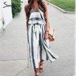 Simplee Sexy ruffle stripe chiffon two piece dress suit Casual beach soft sleeveless long dress Women vintage belt summer dress