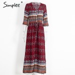 Simplee Sexy split boho paisley print dress Women vintage strappy long dress Summer causal maxi beach dress vestidos 2016