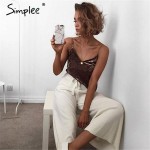 Simplee Sexy velvet v neck camisole tank top Loose backless strap camis tube top 2017 women tops Vintage party streetwear