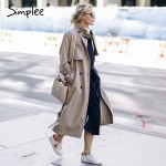 Simplee Slim sashes long trench coat Elegant double breasted autumn coat Women winter 2016 khaki pocket coat streetwear