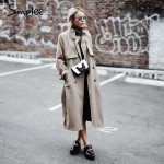 Simplee Slim sashes long trench coat Elegant double breasted autumn coat Women winter 2016 khaki pocket coat streetwear