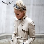 Simplee Slim sashes long trench coat Elegant double breasted autumn coat Women winter 2016 khaki pocket coat streetwear