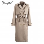 Simplee Slim sashes long trench coat Elegant double breasted autumn coat Women winter 2016 khaki pocket coat streetwear