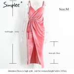 Simplee V neck pink velvet sexy dress women Evening party high split backless long dress Sundress with belt vestidos de festa