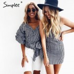 Simplee Vintage plaid sleeveless summer dress Women casual black bodycon  dress robe Sexy zipper beach short dress vestidos