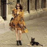 Simplee Vintage pleated boho women dress Sexy christmas hollow out loose dress 2016 Casual lantern sleeve floral short dress