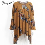 Simplee Vintage pleated boho women dress Sexy christmas hollow out loose dress 2016 Casual lantern sleeve floral short dress