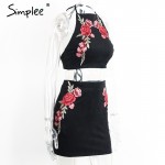 Simplee flower embroidery suede bodycon dress suit Vintage two-piece suit dress women Halter backless sexy dress Christmas