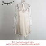 Simplee sexy v neck satin slip summer dress S evening party short dress women Fashion halter club dresses