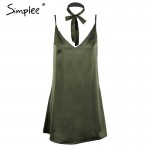 Simplee sexy v neck satin slip summer dress S evening party short dress women Fashion halter club dresses