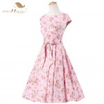 Sishion Elegant Floral Dress A Line Audrey Hepburn robe Retro Swing Casual 50s Retro Rockabilly Vintage Dresses Vestidos VD0257