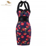 Sishion Elegant Ladies Office Dress Halter Sleeveless Women Summer Dress 2017 Casual Vestidos Floral Vintage Pencil Dresses 0250