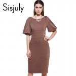 Sisjuly  summer sheath dress bodycon women  lantern sleeve knee-length dresses sheath dress