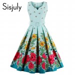 Sisjuly 2017 floral bee print vintage dresses style 1950s cute party dress with sashes summer dress  sleeveless vintage dresses