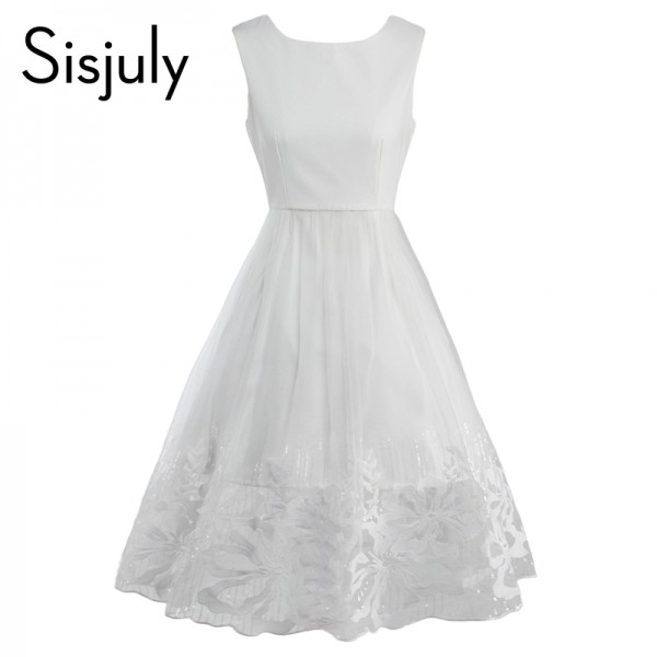 Sisjuly 2017 vintage dresses 1950s luxury women party dress white solid lace spring summer dress sleeveless vintage dresses