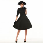 Sisjuly Vintage Dress Women Solid Black Party Dresses 2017 Spring Summer 1950s Style Diamonds Female Elegant Vintage Dress