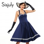 Sisjuly Vintage Summer Dress A-Line Women Vintage Pin up Dress Spaghetti Strap Summer Dress Knee-Length 1950s Rockabilly Dress