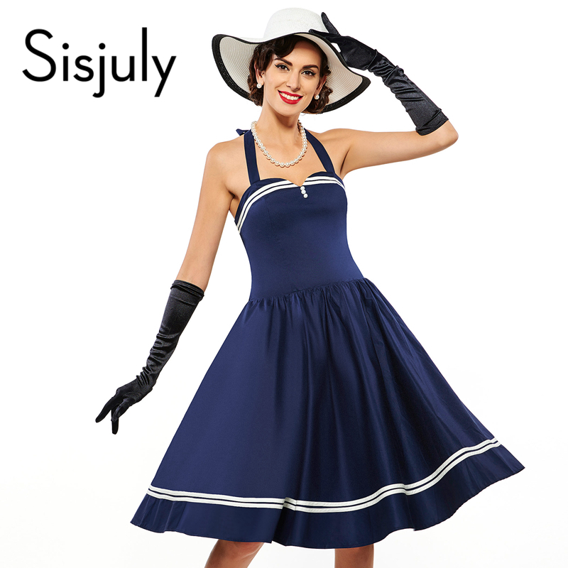 Sisjuly Vintage Summer Dress A Line Women Vintage Pin Up Dress Spaghetti Strap Summer Dress Knee 1120