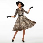 Sisjuly Vintage Women Dress Half Sleeve Leopard Women Vintage Pin Up Dress Lapel Knee-Length Half Sleeve Rockabilly Party Dress