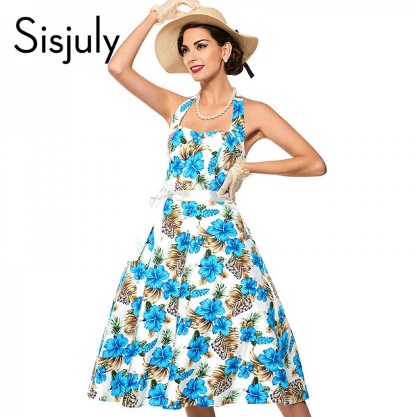 Sisjuly Vintage dress Women Floral Print 2017 Spring Summer Little Party 1950s Dress Floral female elegant Print Vintage Dress