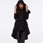 Sisjuly Women Coat Black Overcoat Corset Hooded Long Sleeve Women Thick Long SLeeve Loose Women's Overcoat