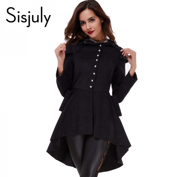 Sisjuly Women Coat Black Overcoat Corset Hooded Long Sleeve Women Thick Long SLeeve Loose Women's Overcoat