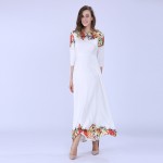 Sisjuly Women Maxi Dresses Elegant Round neck 3/4  Sleeve Casual White Floral Print Long Evening Party  Dresses 2017