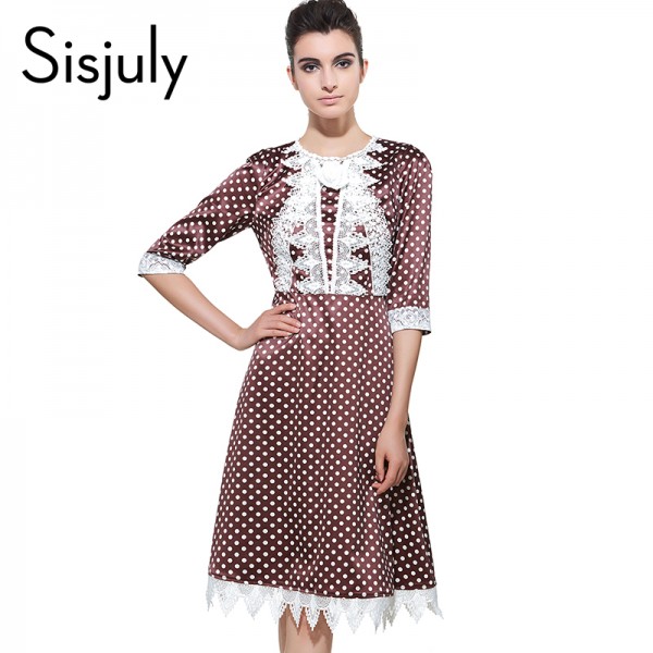 Sisjuly lace women dress polka dot fashion party dress vestido de festa elegant work dress sleeves style elegant women dresses