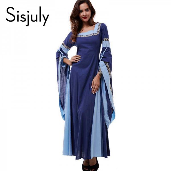 Sisjuly medieval dress light blue vintage style gothic dress floor length women cosplay dresses retro long medieval dress gown