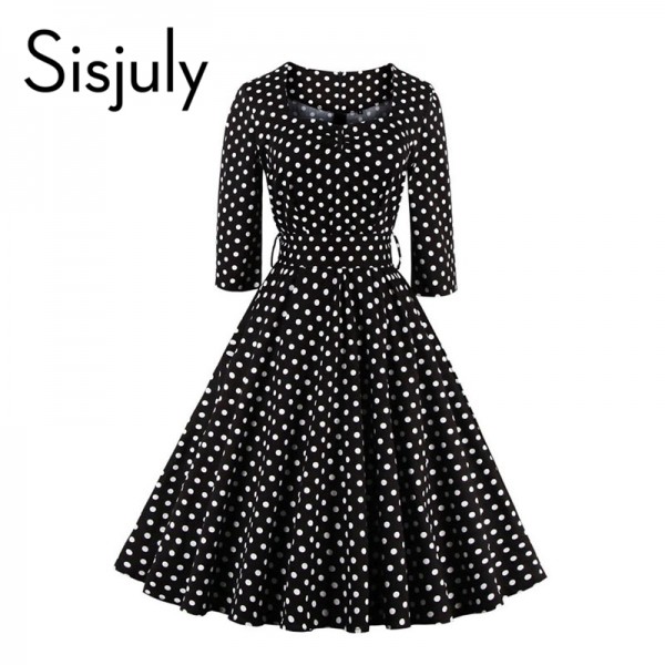 Sisjuly style vintage dress black polka dot party dresses a line 1950s retro rockabilly pin up dress vestido 2017 vintage dress