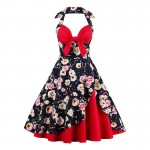 Sisjuly summer vintage dress retro patchwork floral print bowknot backless party dresses halter sleeveless women vintage dresses