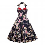 Sisjuly summer vintage dress retro patchwork floral print bowknot backless party dresses halter sleeveless women vintage dresses