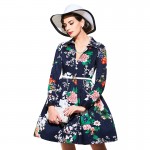 Sisjuly vintage dress 1950s blue floral print 2017 spring summer women party dress flower sashes A-line female vintage dresses